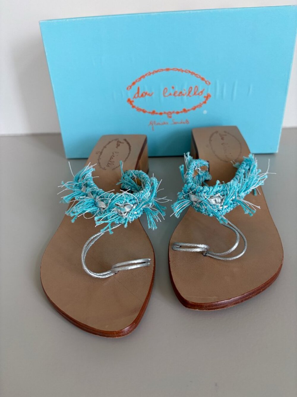Don Ciccillo Silver Leather w/Turquoise Fringe Slide on Sandal